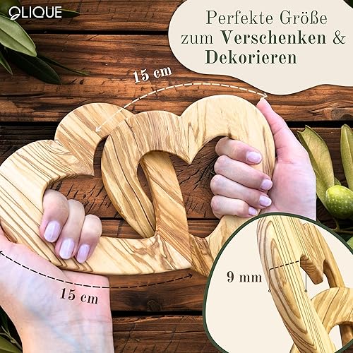 OLIQUE Cœurs en Bois personnalisés, Bois d'olivier - Cœurs en Bois reliés avec Gravure comme Cadeau Individuel pour Mariage, Anniversaire de Mariage ou fiançailles (15 cm) - Nail Gallerys