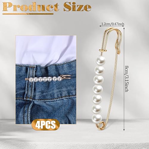 Lot de 4 épingles à nourrice décoratives en fausses perles pour pantalon - Épingles à nourrice - Pinces pour serrer la taille - Épingles à châle pour femme, vêtements, robes, pantalons, jupes, - Nail Gallerys