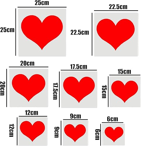 ZAHD 8 Pièces Grands pochoirs en forme de cœur de différentes Schablone Coeur Pochoirs cœurs individuels Artisanat de Bricolage Pochoir en Forme de Coeur Pour décorer les murs,la chambre à coucher (A) - Nail Gallerys