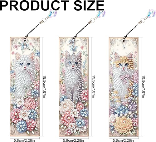 DCIDBEI 3 Pièces Diamond Painting Marque Pages Chat Fleurs Peinture diamant Marqueurs de Page Broderie Diamant Bandes de Lecture pour Enseignants des pierres à paillettes Livres Accessoires Artisanat - Nail Gallerys