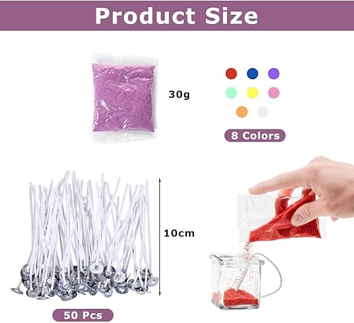 JDCMEI Sable de Paraffine pour Bougies, 240g Sable pour Bougie, Granulés de Cire de Bougie 8 Couleurs, Sable de Bougie avec 50 Mèches, Sable pour la Fabrication de Bougies DIY - Nail Gallerys
