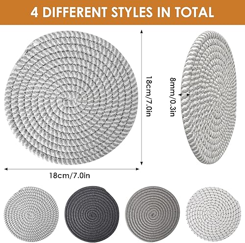Lot de 4 Dessous de Plat en Fil de Coton, 18 cm Dessous de Verre en Coton Tissé, Dessous de Plat en Fil de Coton Ronds, Dessous de Plats, sous Plat de Table pour Casseroles,Poêles (4, 18) - Nail Gallerys