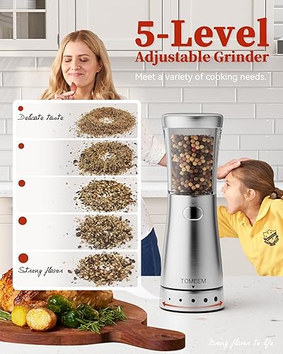 Moulins à sel et à poivre électriques 2e set en acier inoxydable (rechargeable, éclairage LED, avec broyeur en céramique réglable, brosse de nettoyage) moulin à épices électrique - Nail Gallerys