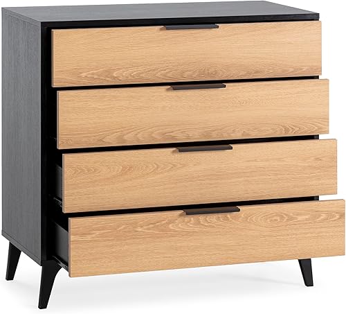 HOMN LIVING Commode de nuit Kalma 4 tiroirs Noir/bois, 80 cm (largeur) 40 cm (profondeur) 76 cm (hauteur) - Nail Gallerys