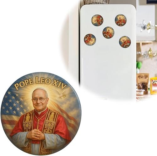 Aimant rond du pape Léo XIV - Portrait divin - Souvenir religieux avec drapeau américain et colombe - Souvenir catholique pour la maison, le bureau ou le réfrigérateur - Nail Gallerys