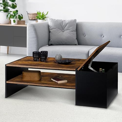 IDMarket - Table Basse Bar contemporaine rectangulaire IZIA avec Coffre Bois Effet Vieilli et Noir - Nail Gallerys