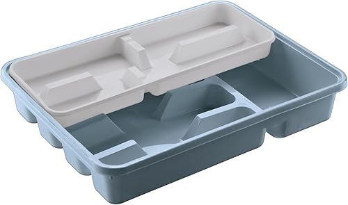 M-Home | Range Couverts Plastique Double | 40 x 30 x 7 cm | PLS585 | Coloris Aléatoire - Nail Gallerys