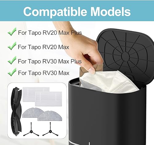 Pièces Détachées pour Tapo RV30 Max Plus / RV30 Max / RV20 Max Plus / RV20 Max Robot Aspirateur Accessoires – 1 Brosse Principale + 2 Filtres HEPA + 2 Lingettes + 2 Brosses Latérales - Nail Gallerys