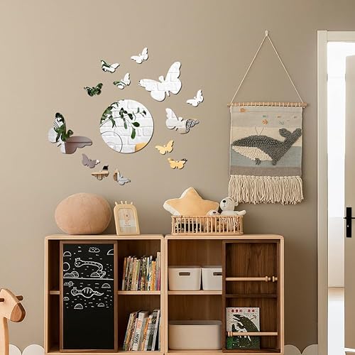 Stickers Miroir Papillon, 37 pièces en acrylique 3D Stikers Murals Papillon Bow miroir mural acrylique amovible argent sticker miroir adhésif décoration bureau dans la chambre à coucher du salon - Nail Gallerys