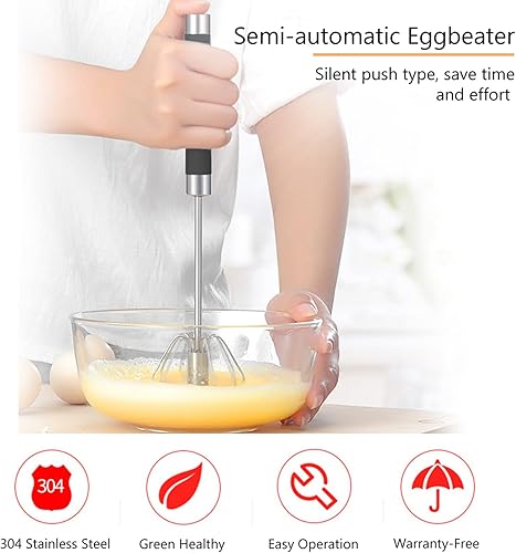 Cyrank Fouet Rotatif Universel Tout Usage, 2 Pièces, Batteur à œufs Semi-automatique En Acier Inoxydable, Noir, 24 cm x 5,5 cm - Nail Gallerys