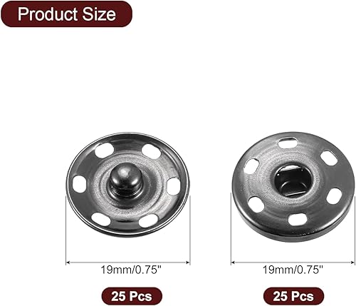 sourcing map Lot de 25 boutons pression en métal pour couture et loisirs créatifs Noir métallique 19 mm - Nail Gallerys