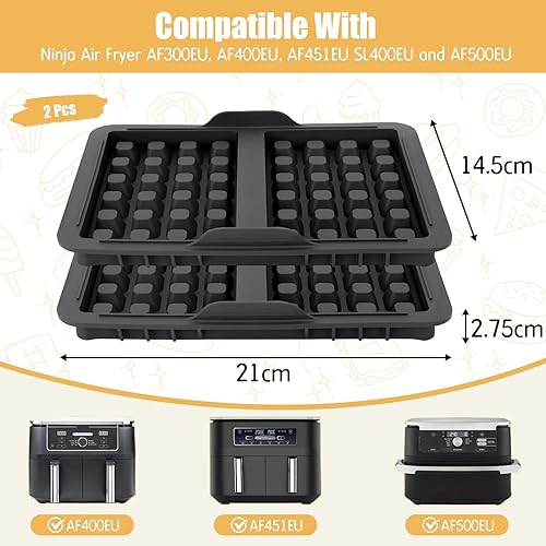 2Pcs Moules à Gaufres Belges en Silicone pour Friteuse Ninja AF400EU, AF500EU, AF451EU et AF500DE, Moule Air Fryer Accessoires, Double Insert pour Bac de Cuisson, Accessoires de Gaufres Belges - Nail Gallerys