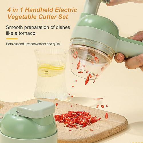 4 in 1 Handheld Electric Vegetable Cutter Set, 2022 New Electric Vegetable Chopper, Electric Food Chopper, Wireless Food Processor for Garlic Pepper Chili Onion Celery Ginger Meat with Brush, 1PCS - Nail Gallerys