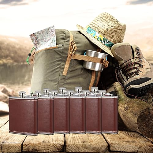 Relaxdays Petite flasque en Acier Inoxydable, Lot de 10, 200 ML, Similicuir, pour Vos Excursions, Marron et argenté - Nail Gallerys