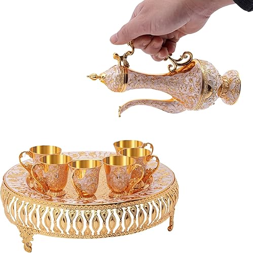 Ensemble tasse à café et service à thé pour 6 personnes, 8 pièces, vintage, rare - En alliage de zinc - Pour décoration de table à thé (argent et blanc) - Nail Gallerys