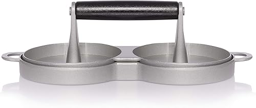 Presse Steak Hache Double Presse à Hamburger XXL en Fonte d'aluminium - Diamètre : 12 cm - avec poignée en Bois - Accessoire de Barbecue - en Acier Inoxydable - Moule Steak haché - Nail Gallerys