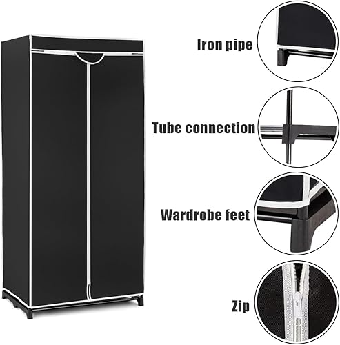 Armoire en tissu pliable et peu encombrante avec housse anti-poussière, armoire de chambre, armoire verrouillable avec fermeture éclair pour chambre à coucher, salle de bain, salon, 74 x 50 x 172 cm - Nail Gallerys