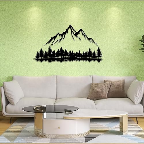 DUOOLN Décoration murale en métal avec vue sur la montagne. Peinture d'arbre à ligne noire, art mural, moderne, abstrait, minimaliste, nature, forêt, décoration murale, salon, chambre, jardin - Nail Gallerys