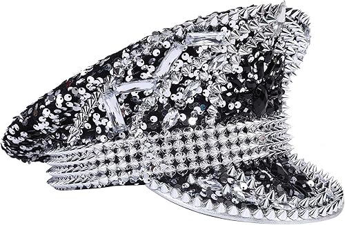 QBJMY Chapeau de Capitaine Noir Gothique Punk à Paillettes, Costume de Carnaval d'halloween, Chapeau de fête for Festival de Musique Burning Man - Nail Gallerys