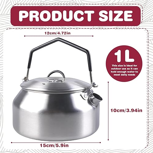 WANDGU Bouilloire de Camping en Acier Inoxydable : 1L Bouilloire Portable Extérieur Avec Poignée Ergonomique, Bouilloire de Camping Sans Rouille Pour Maison Pique-nique (Argenté) - Nail Gallerys