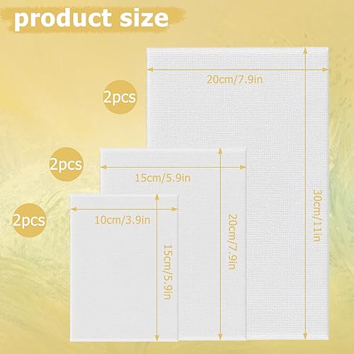 Lot de 6 Toile Peinture, Tableau Peinture sur Toile, Toile Vierge avec Cadre en bois, Toile a Peindre Encadrées, 100% Coton, 30x20CM， 20x15CM, 15x10CM, pour Peintures Acryliques, Gouache - Nail Gallerys