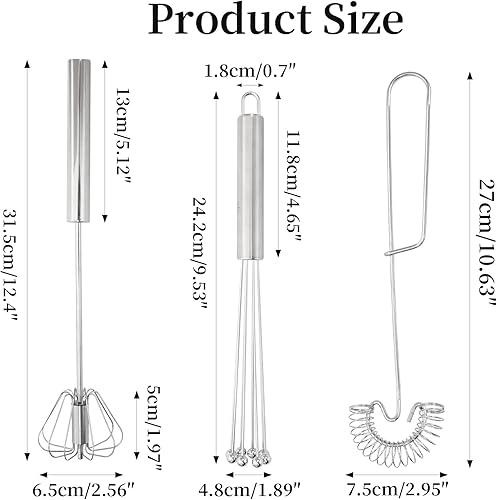 Ensemble de Fouets en Acier inoxydable, 3 Pièces Batteur Manuel, Rotatif à Main de Fouet à Oeufs, Fouetter flexible avec perles, Batteurs à Spirale pour Mélanger, Remuer la Pâte, les Œufs, Mousser - Nail Gallerys