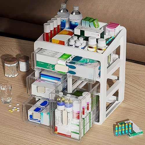 Nicoone Armoire à pharmacie - Type de tiroir à 4 niveaux - Grande boîte à médicaments - Boîte à pharmacie pour bureau à domicile - Nail Gallerys
