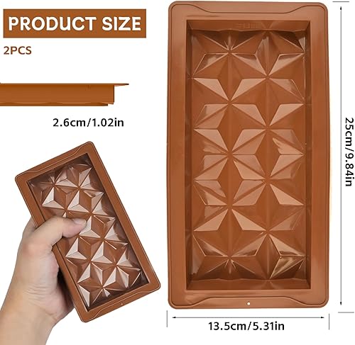 EnixwH 2 Moule Tablette Chocolat, Moule Chocolat en Silicone, Moules à Chocolat en Silicone Profond pour Tablette de Chocolat, Moule à Chocolat Profond pour Bonbons Gelées Chocolats Carré (Marron) - Nail Gallerys