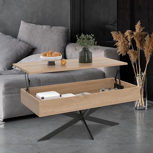 IDMarket - Table Basse rectangulaire Alix 100 cm Plateau relevable Pied araignée Bois et Noir - Nail Gallerys