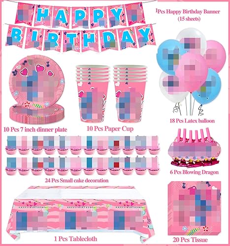 63 Pièces Couverts de fête, Fournitures de Fête d'anniversaire, Inclure : Nappe, Assiettes, Gobelets en Papier, Garçon fille Anniversaire Décoration Party Accessoires, 10 Invités (H) - Nail Gallerys