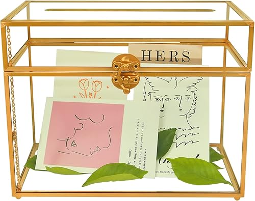 YIMORENCE V Boîte à cartes en verre doré pour mariage - Boîte de mariage en verre doré - Forme rectangulaire avec fente et pied - Parfaite pour une réception de mariage, une fête ou une cérémonie - Nail Gallerys