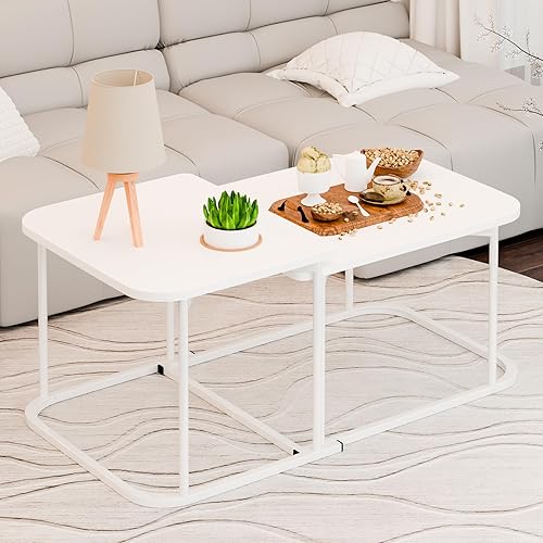 Lot de 2 tables basses gigognes rondes et carrées en 2 tailles, table basse combinée, style crème, table d'appoint de salon, table d'appoint de canapé pour salon, bureau à thé, gain de place (blanc) - Nail Gallerys