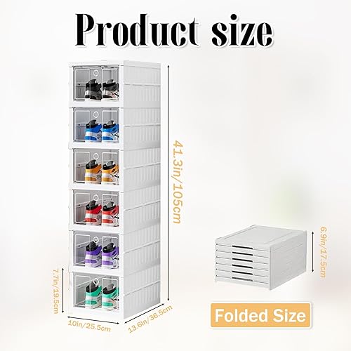 Boîtes à chaussures transparentes empilables, lot de 6 organisateurs empilables pour chaussures, rangement pliable et portable, jusqu'à taille 46, montage facile, transparent et blanc - Nail Gallerys