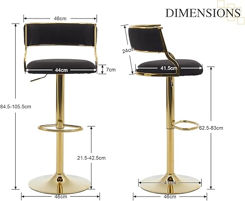 chairus Tabourets de Bar en Velours Lot de 2 Chaises de Bar Dorée Moderne, Chaise Haute Cuisine avec Repos Pied, Gris - Nail Gallerys