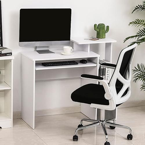 HOMCOM Bureau Informatique multimédia étagères Tablette Clavier Panier Gris Panneaux Particules Blanc - Nail Gallerys