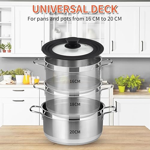 Zosenyer Couvercle Casserole, 3 in 1 Couvercle Poele avec Pommeau Ø 16, 18, 20cm, Couvercle Universel en Verre pour Casseroles et Poêles, avec Soupape D'échappement et Bord en Silicone, Noir - Nail Gallerys