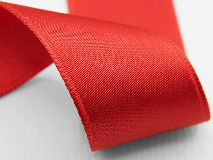 Furlanis - Ruban Satin Double Face avec Tirant Latéral, Tissu Italien - Rouge, 30 mm x 25 m - Nail Gallerys