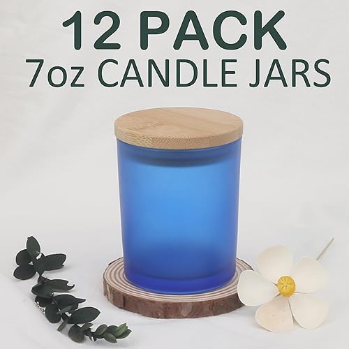 MILIVIXAY Lot de 12 pots à bougies vides en verre épais bleu givré de 200 ml avec couvercles pour la fabrication de bougies – Récipients à épices, poudre - Nail Gallerys