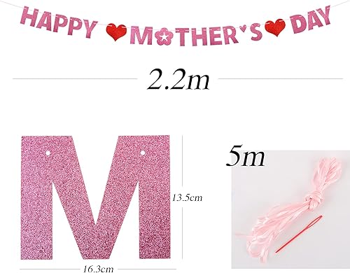 Bannière HAPPY MOTHER’S DAY Banderole Papier Bunting Banner Guirlande DIY Décoration Suspendue Drapeau pour la Fête des Mères - Nail Gallerys