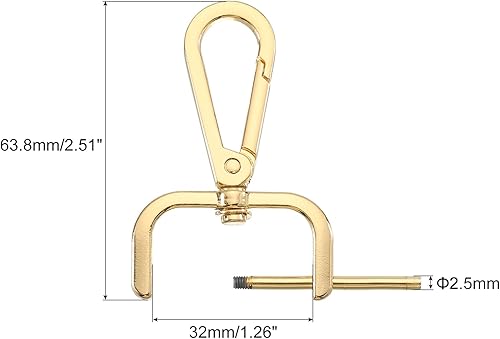QUARKZMAN 4 Pièces Fermoirs Pivotants Crochet, 32mm (1,25 Pouce) Anneau en D Mousqueton Amovible Crochet de Fermoir à Griffe de Homard en Métal avec Tournevis pour Porte-Clés, Or - Nail Gallerys