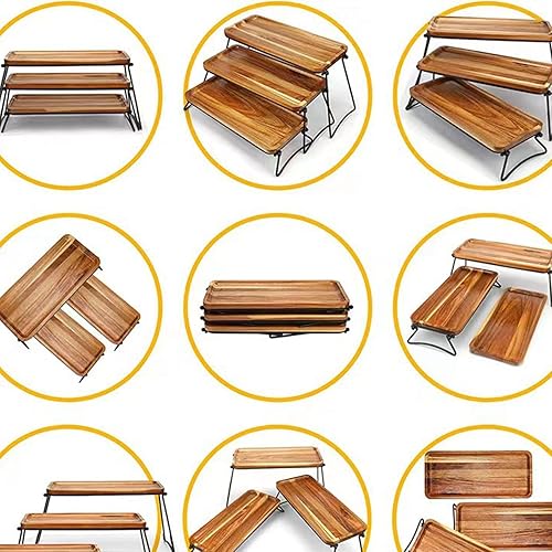 Plateau de service à 3 niveaux pour cupcakes, plateaux, présentoirs de nourriture et planche à charcuterie pour fête, pique-nique, buffet (couleur grain de bois) - Nail Gallerys