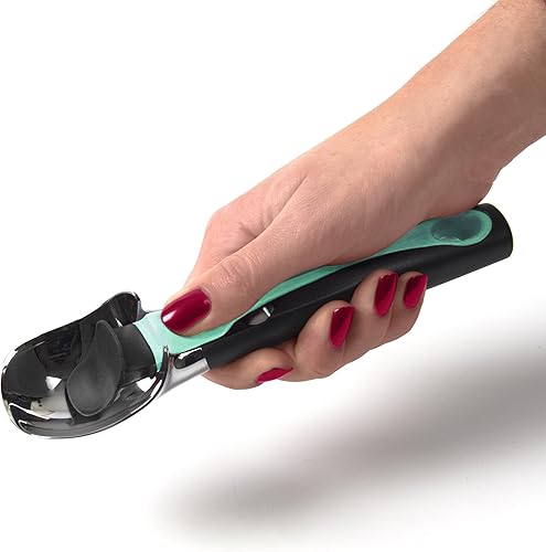 BIRAMBEAU - B.BAD - Cuillère à Glace avec Poussoir - Nylon & Silicone - Couleur : Noir & Turquoise - Idéal Glace et Sorbet - Service Facile, Verte - Nail Gallerys