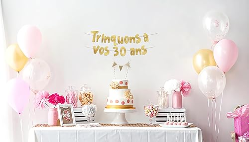 Bannière dorée à paillettes « Trinquons à vos 30 ans » – Bannière de fête 30 ans de mariage – Décorations et fournitures de fête et anniversaires de mariage - Nail Gallerys
