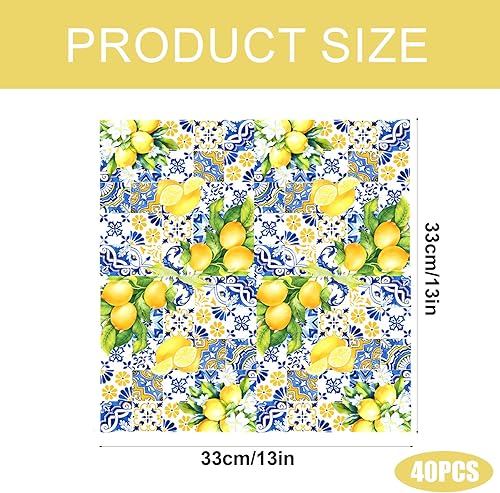 Lot de 40 serviettes en papier carrelage et citron, bleu et jaune, décoratives, pour dîner, table du déjeuner, articles de fête, décoration de table, 33 x 33 cm - Nail Gallerys