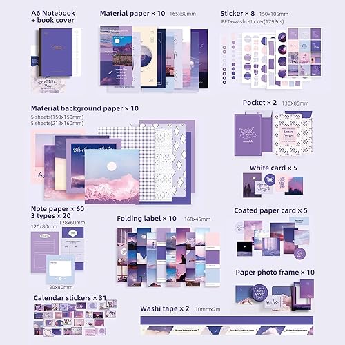 ISILA Lot de 155 Accessoires de Scrapbook Esthétique Bullet Journal Scrapbook Kit Scrapbooking Autocollant Vintage avec A6 Grille Carnet pour DIY Cadeau de Scrapbooking - Nail Gallerys