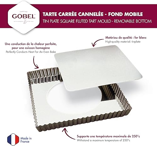 Gobel 126810 Moule à Tarte Cannelé Carré Fond Mobile Fer Blanc 23 cm - Nail Gallerys