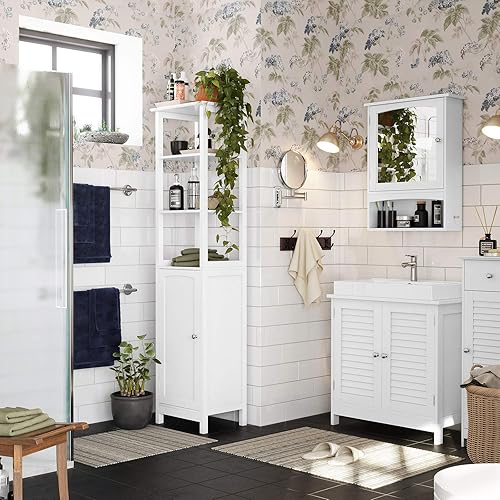 VASAGLE Meuble sous lavabo, Meuble de Salle de Bain, Placard de Rangement, 60 x 30 x 60 cm, avec 2 Portes persiennes, Planche réglable, poignées, Style Nordique scandinave, Blanc Mat BBC05WT - Nail Gallerys