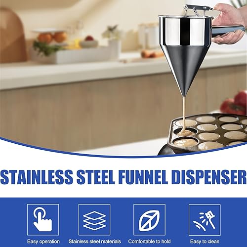 Distributeur de pâte à crêpes - 1200 ml - En acier inoxydable - Avec couvercle et 4 buses de rechange - Entonnoir avec support - Entonnoir à piston - Ustensile de cuisine - Nail Gallerys