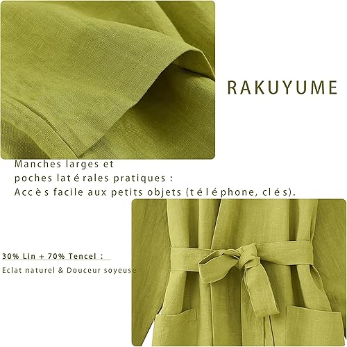 RAKUYUME Peignoir de Bain Femme Homme Unisexe en Lin & Lyocell - Confort Doux Style Kimono pour Couple respirable été - Nail Gallerys