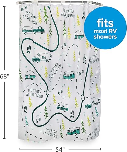 Camco 53245 Life is Better at The Campsite Rideau de Douche pour Camping-Car, Motif Carte – Taille adaptée à la Plupart des douches de Camping-Car – Comprend (12) Anneaux en Plastique - Nail Gallerys